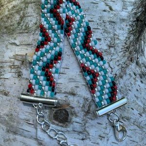 Hand Loomed boho Bracelet turquoise red